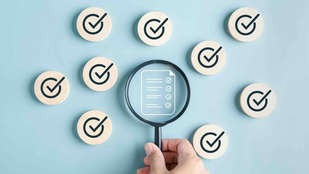 Online survey filling out and digital form checklist by laptop computer, Document Management Checking System, online documentation database and process manage files.