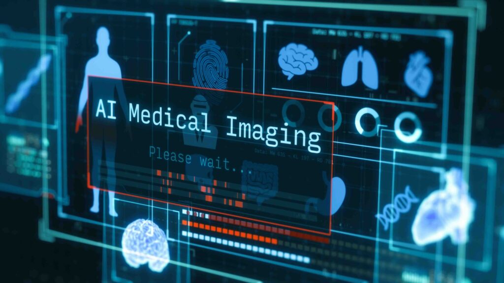 AI in medicine and healthcare, medical diagnosis, artificial intelligence in medical imaging, remote patient monitoring, telehealth, futuristic interface, technology innovation (3d render)
